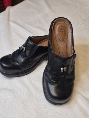 Ariat Black Leather Tassel Mule Clogs